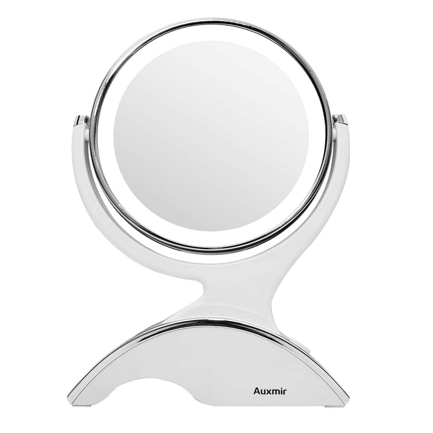 Auxmir 1X / 10X Magnifying Makeup Mirror With Light, Double Sided Rechargeable Mirror with Adjustable Brightness, 360° Rotation Cosmetic Mirror for Dressing Table, Bathroom, Bedroom