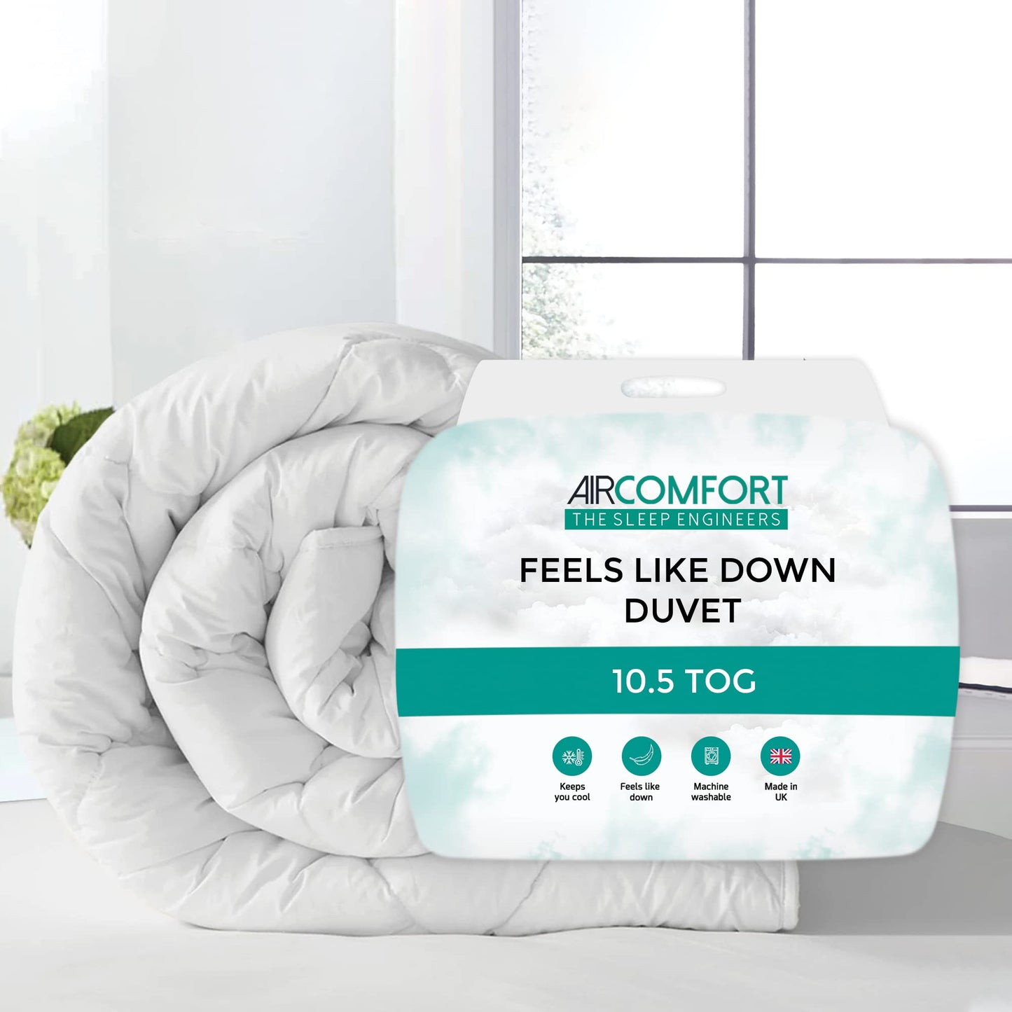 Air Comfort All Season Feels Like Down Duvet - Anti Allergy 10.5 Tog Duvet with Hollwfibre Filling Hotel Quality Quilt Single Bed Duvet for Deep sleep - Single (White)