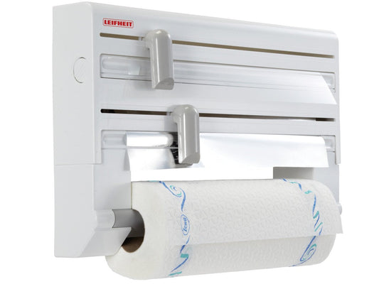 Leifheit Parat Kitchen Roll Dispenser, Cling Film Wall Dispenser, Foil and Paper Holder, Easy-Install Cling Film and Foil Dispenser with Cutters, Kitchen Dispenser, 38 x 26 x 7 cm Single