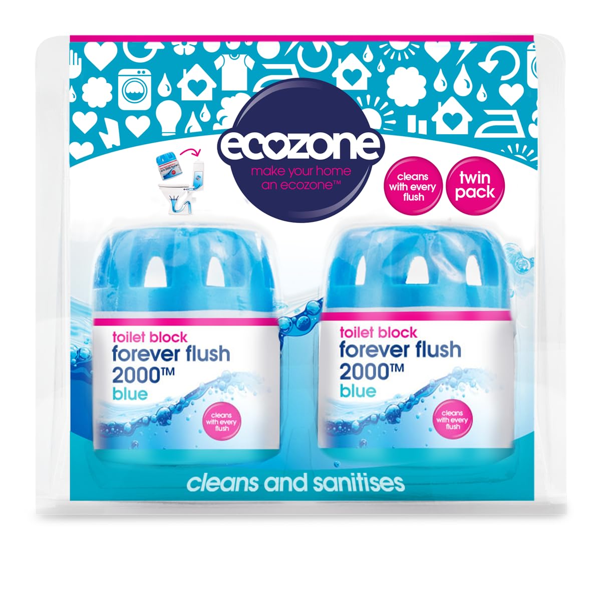 Ecozone Forever Flush 2000 Toilet Block Twin Pack,blue 2 Count (Pack of 1)