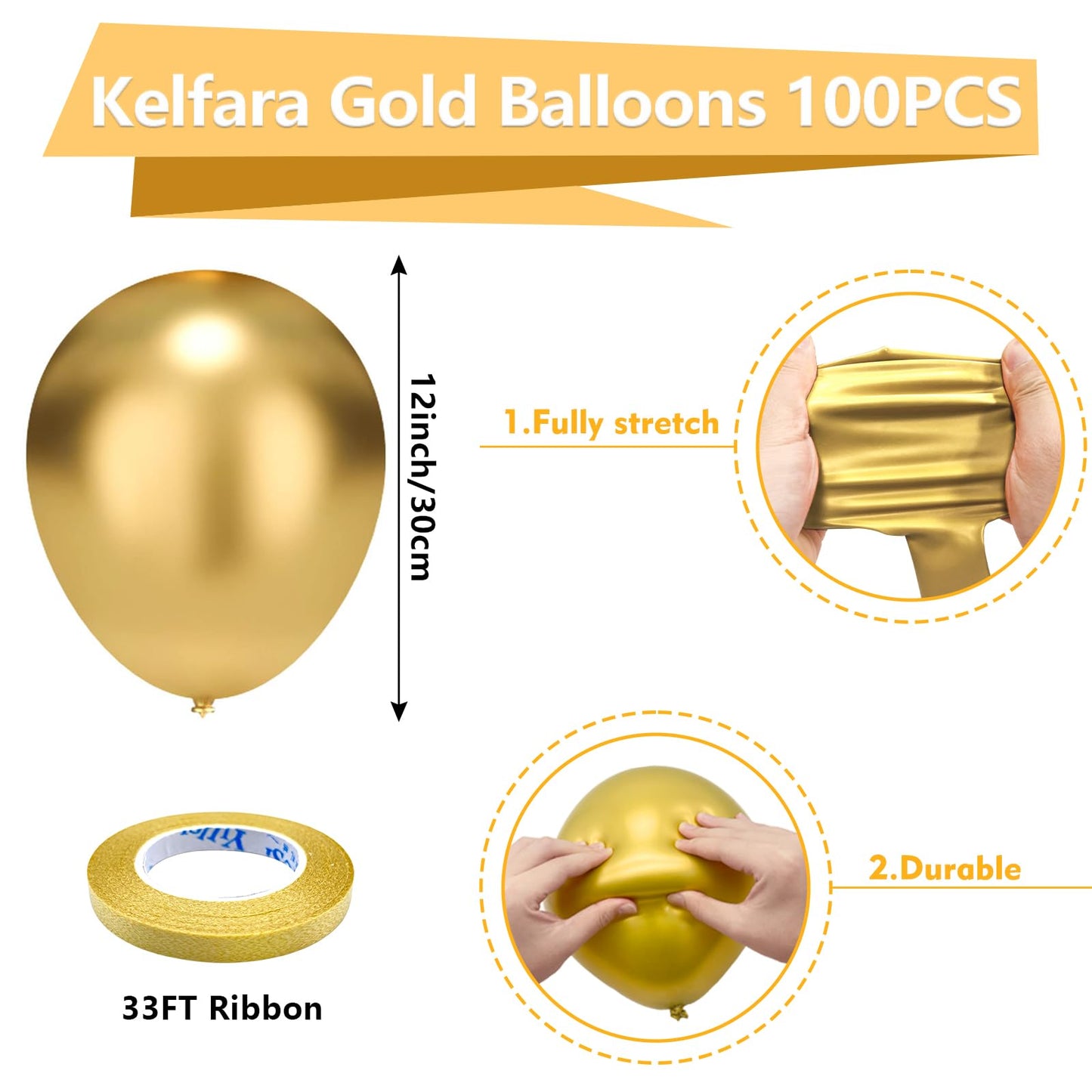 Gold Balloons Kelfara Party Balloons 100Pcs 12 Inch Metallic Chrome Gold Latex Balloons for Birthday Weddings Engagement Anniversary Gold Theme Party Decorations Gold Balloons