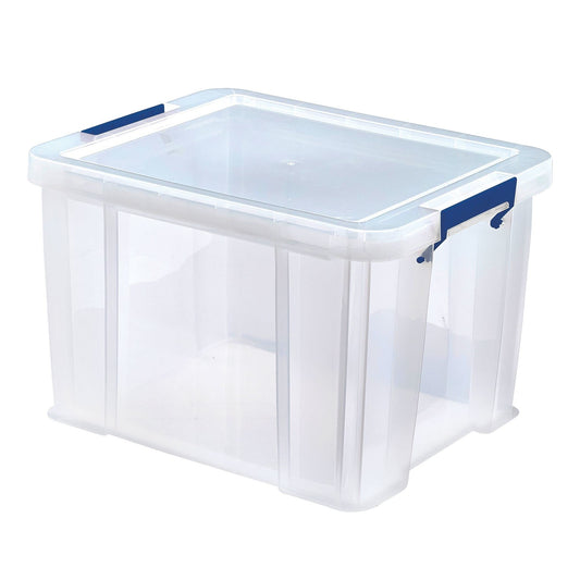 BANKERS BOX 36L Plastic Storage Boxes with Lids. ProStore Super Strong Stackable Plastic Storage Boxes (30 x 37 x 31cm), Made in the UK, Clear 36 Litre