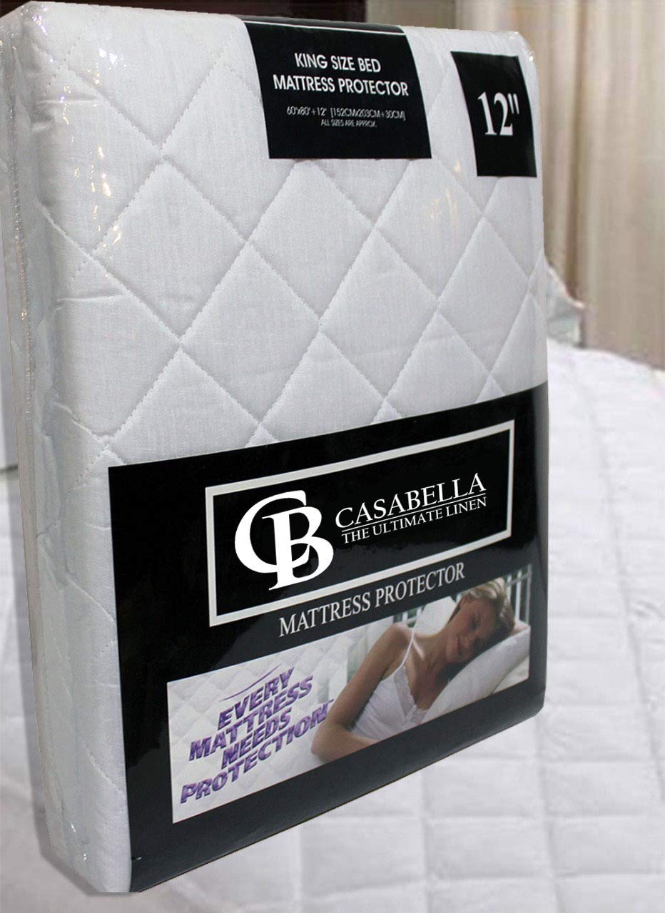 Casabella Extra Deep Quilted Matress Protector 12" Fitted Bed Cover Polycotton Mattress Protectors (Single, Quilt) Single