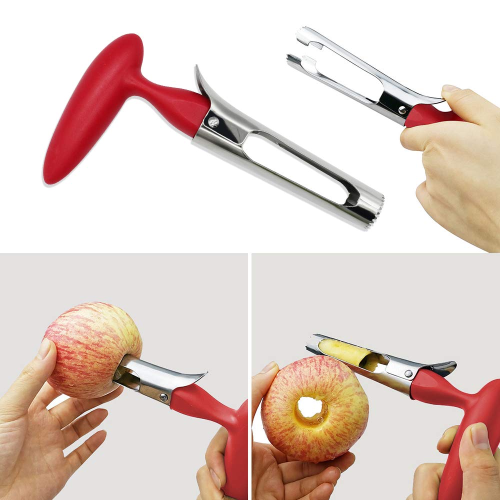 Apple Slicer & Corer Set — Divider, Apple Corer Remover, with 1 pcs Stainless Steel Apple Peeler and 1 pcs Non-Slip Handle Divider, Durable Fruit Corers for Kitchen, Home, and Dishwasher