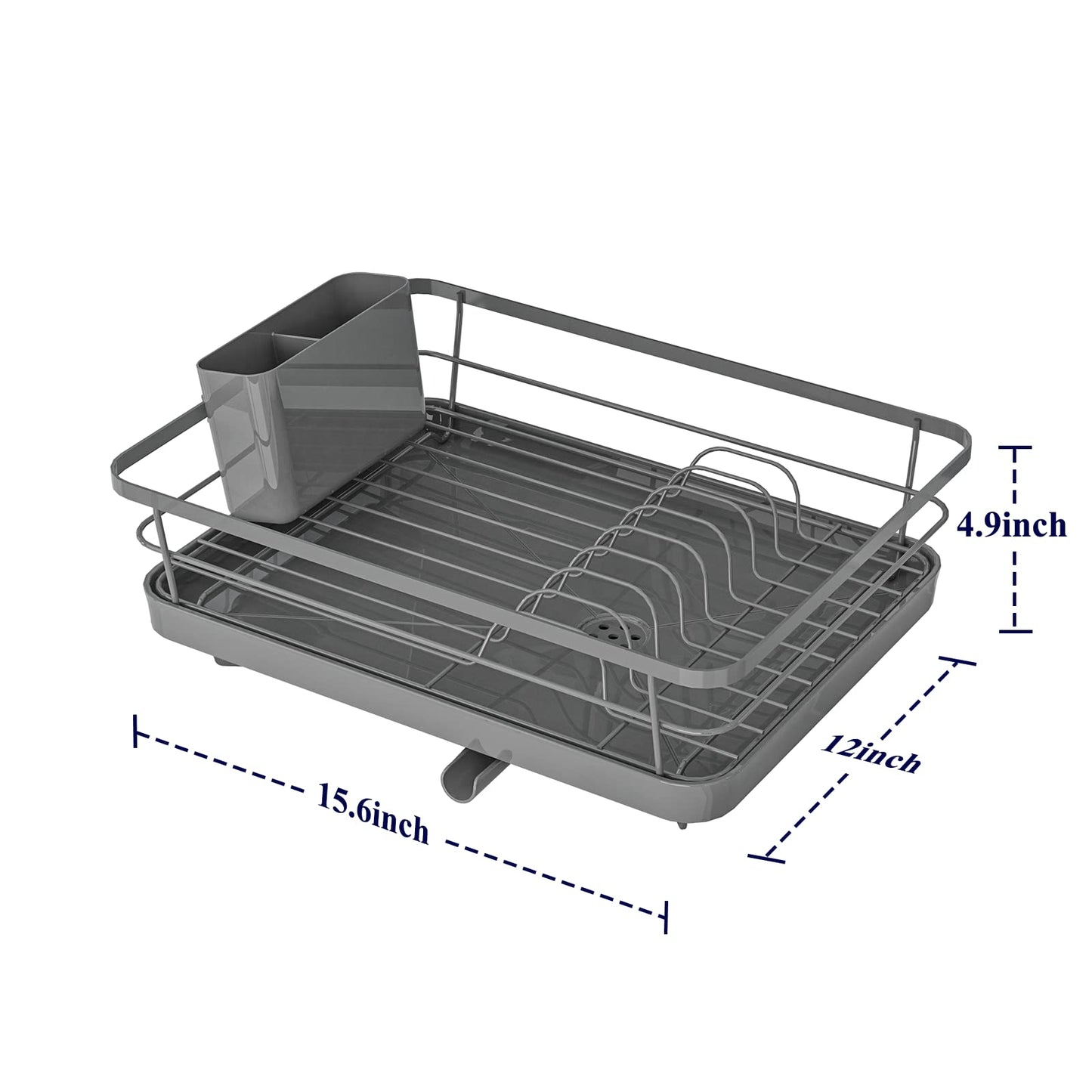 Kitsure Dish Drainer- Space-Saving Dish Drying Rack, Dish Racks for Kitchen Counter, Durable Stainless Steel Kitchen Drying Rack with a Cutlery Holder, Drying Rack for Dishes, Knives, Grey Countertop