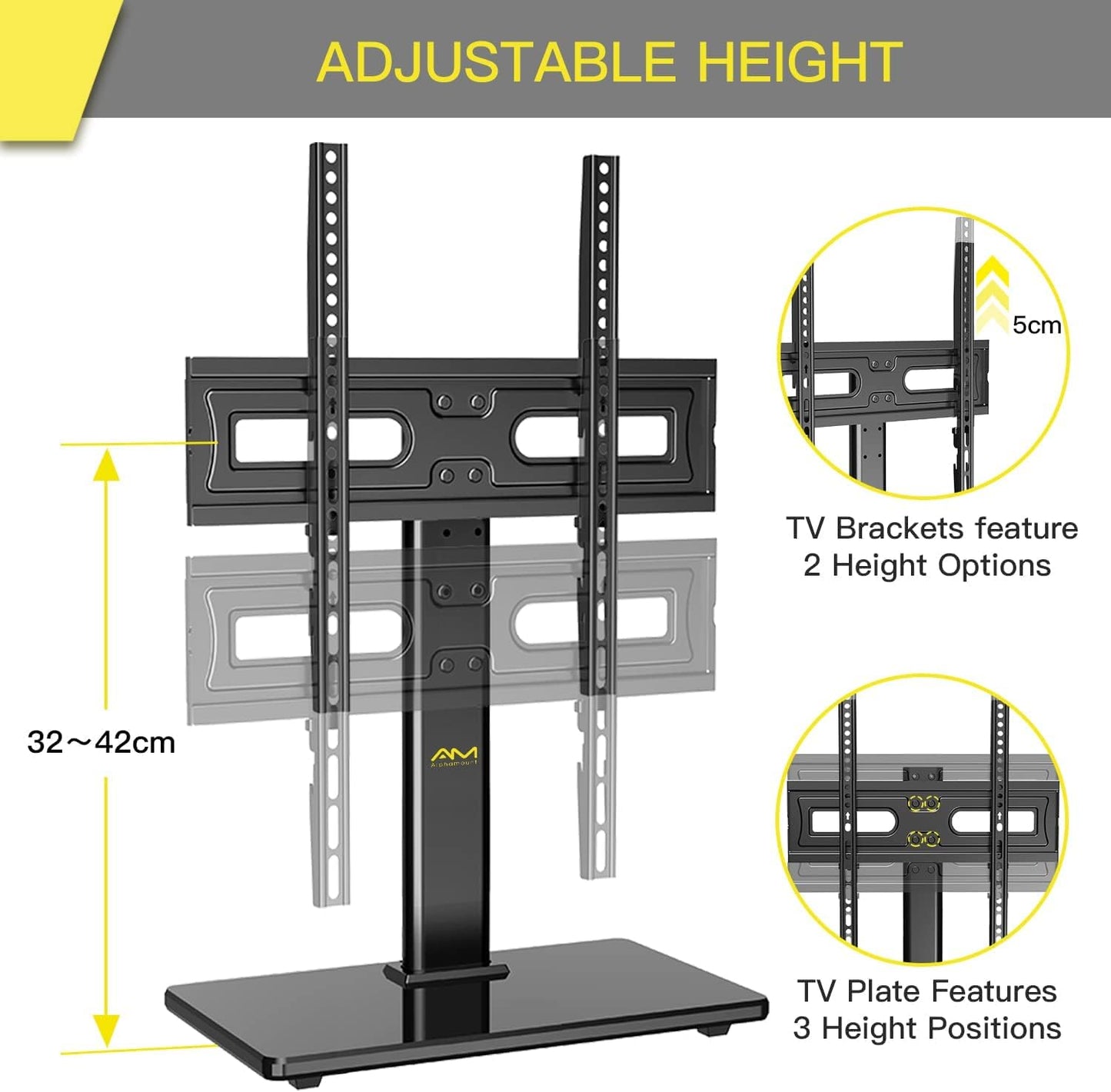 Alphamount Universal Swivel TV Stand,Table Top TV Stand for Most 32''-60'' LCD LED OLED TVs, Height Adjustable TV Base Stand, Holds up to 88 pounds, Max VESA 400x400mm