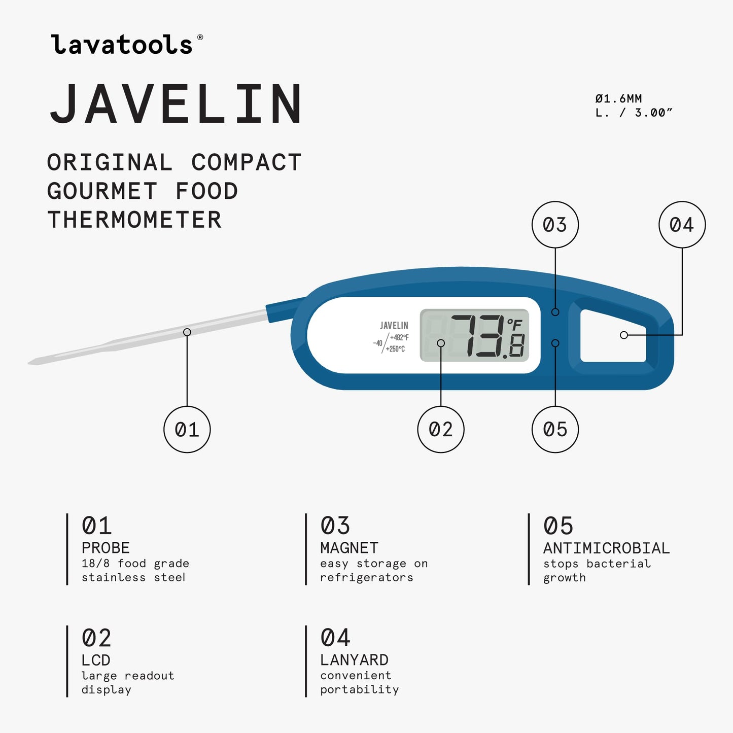 Lavatools PT12 Javelin Digital Instant Read Meat Thermometer for Kitchen, Food Cooking, Grill, BBQ, Smoker, Candy, Home Brewing, Coffee, and Oil Deep Frying (Chipotle) Chipotle