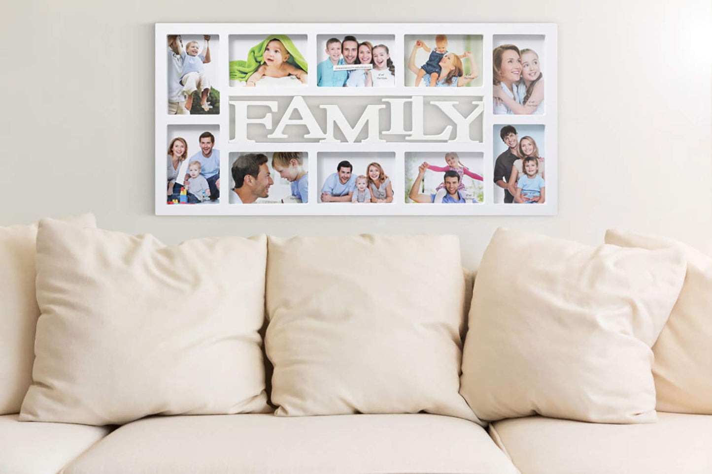 Arpan Family Multi Aperture Photo Picture Frame - Holds 10 X 6''X4'' Photos (White Family) W70 x L34 x H3 cms White Family