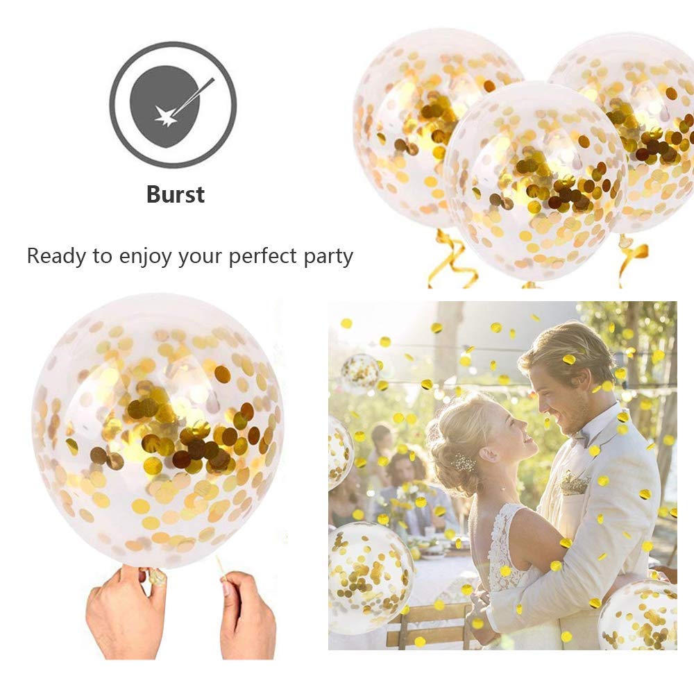 Flow.month 60 Pieces Balloons Set, 12 Inches Golden Balloons Metallic Latex Balloons Confetti Balloons Helium Balloons for Wedding Birthday Graduation Bridal Shower Baby Shower Party Decoration Gold