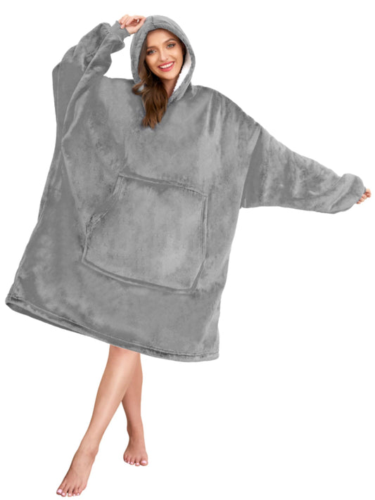 Lushforest Oversized Blanket Hoodie, Wearable Hooded Blanket, Soft Sherpa Fleece Snuggle Blanket Hoodie Adult, Warm Throw Blanket Sweatshirt Robe for Women Men Teens 4-light Gray One Size