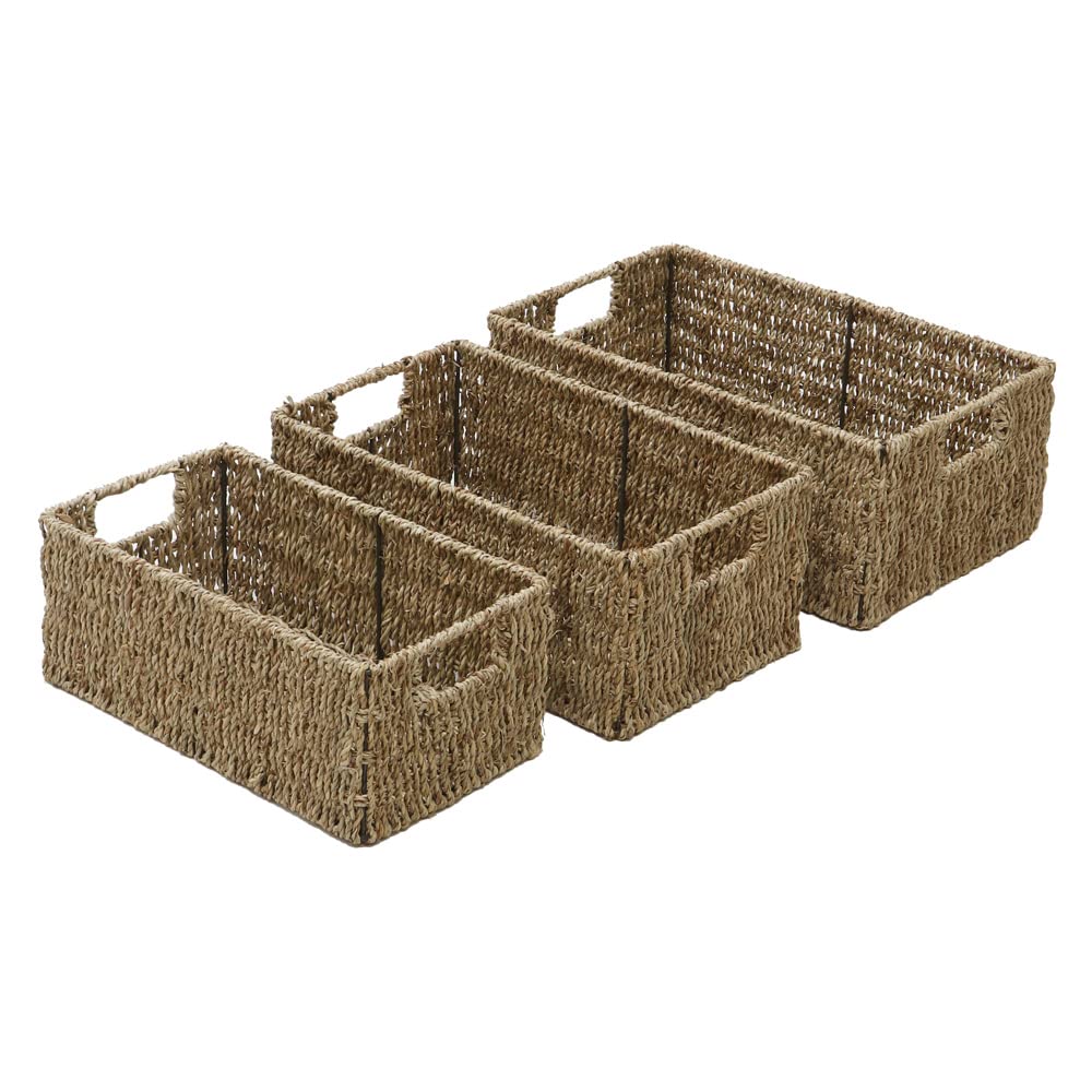 JVL Seagrass Set of 3 Rectangular Storage Baskets Rectangular Baskets