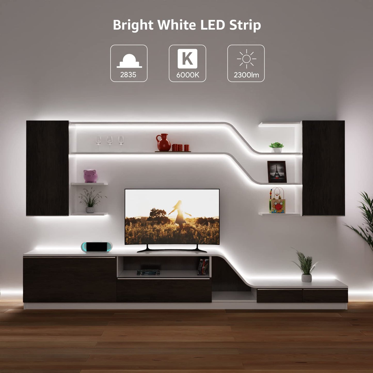 Lepro Bright White LED Strip Light 10M (2x5M), 2x2300lm 6000K LED Tape Light, Stick-on LED Lights for Kitchen Under Cabinet (12V Power Supply Not Included)