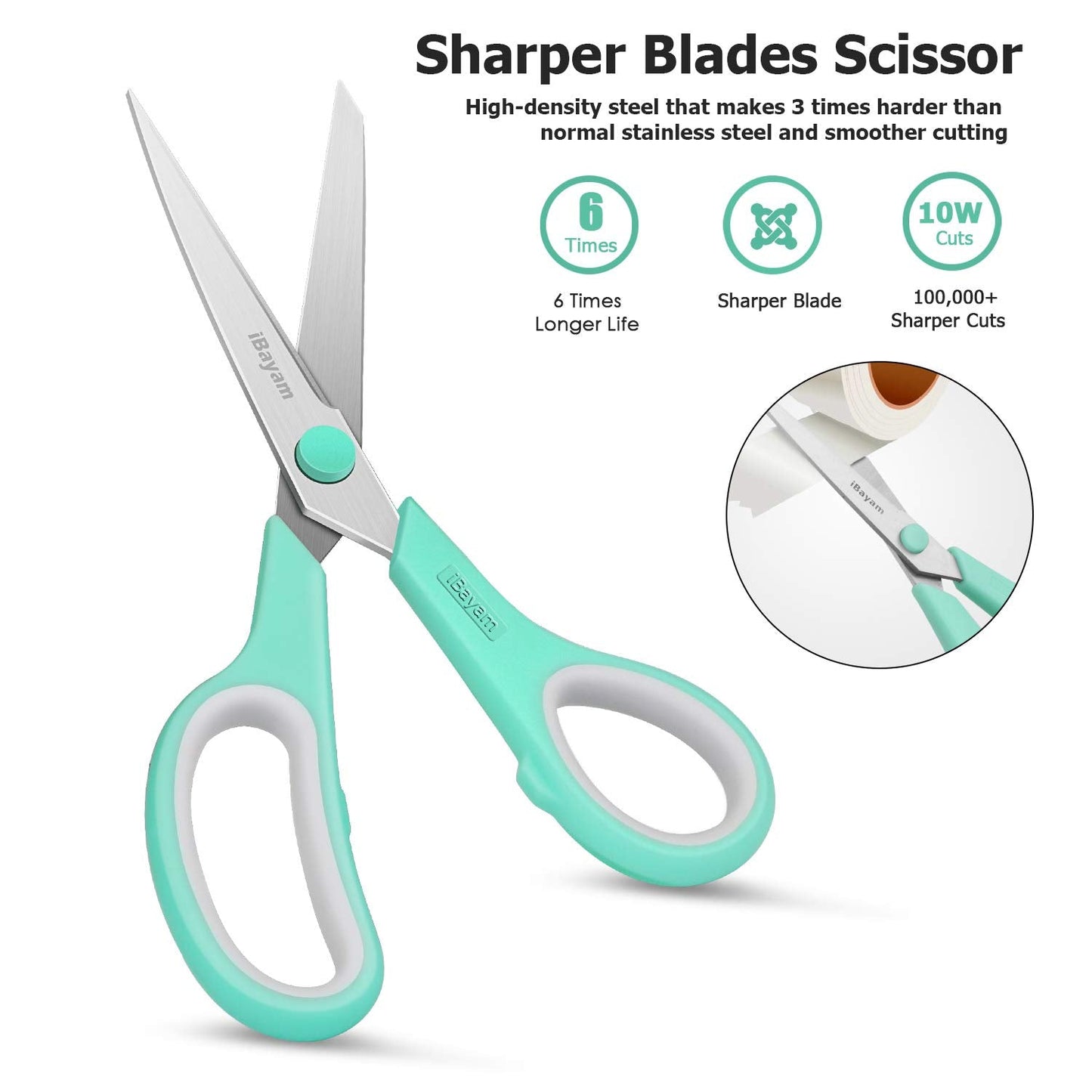 8" Titanium Bonded Multipurpose Scissors 3 Pack with Ultra Sharp Blades, Comfort-Grip Handles, Sturdy for School Home Office Art Craft Sewing Tailor Heavy Duty A Mint Green, Purple Pink, Steel Grey 3-Pack