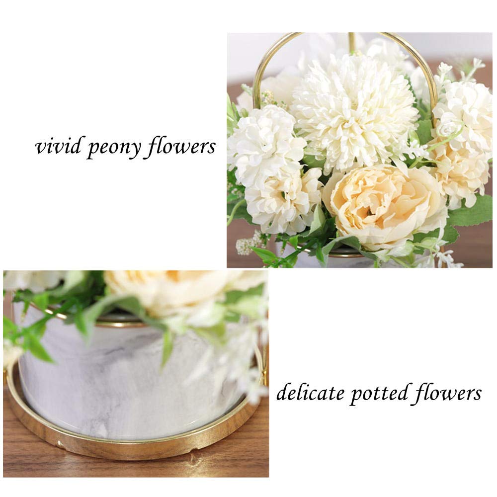 KIRIFLY Artificial Flowers Fake Peony Silk Hydrangea Flower with Vase Flower Décor Arrangements for Wedding Decoration Table Centerpieces(White with Vase Set) White With Vase Set