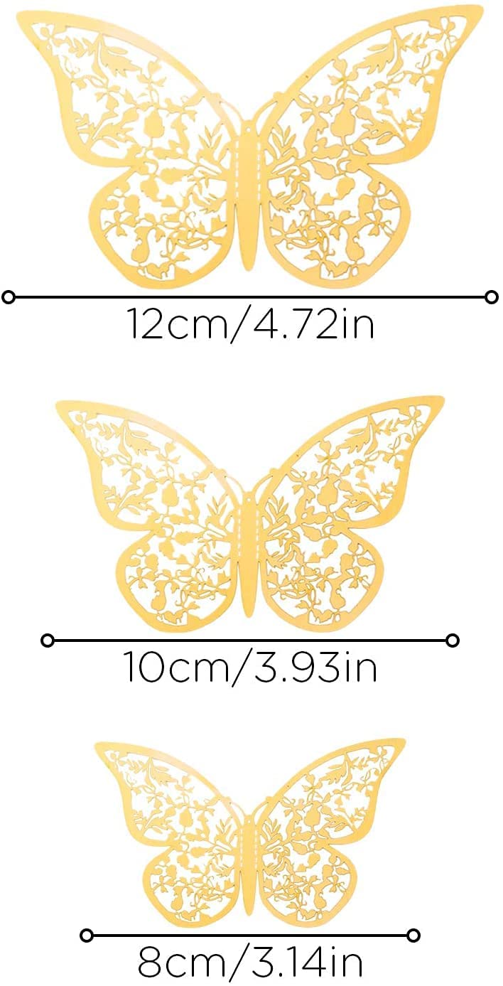 AIEX 24pcs 3D Butterfly Wall Stickers 3 Sizes Butterfly Wall Decals Room (Gold) Gold