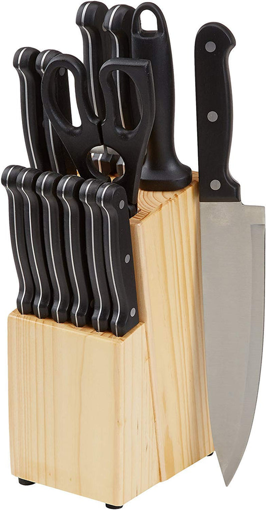 Amazon Basics 14-Piece Knife Set with Block, Black Single