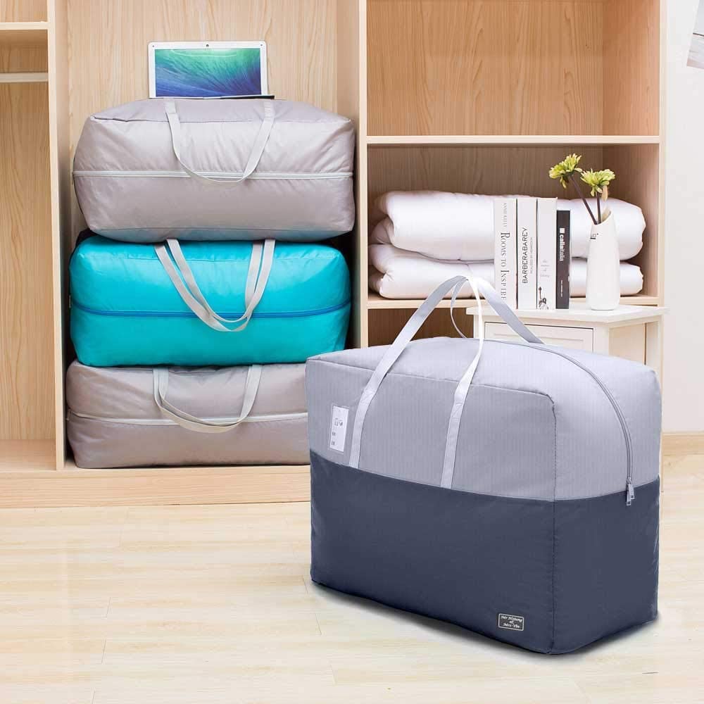 105L Clothes Storage Bags with Zips, 2 PCS Oxford Cloth Duvet Storage Bag King Size, Breathable Underbed Storage Bags for Clothes, Quilt, Blankets, Bedding, Sturdy Large Storage Bags, No-Smell 105L Dark/Light Gray