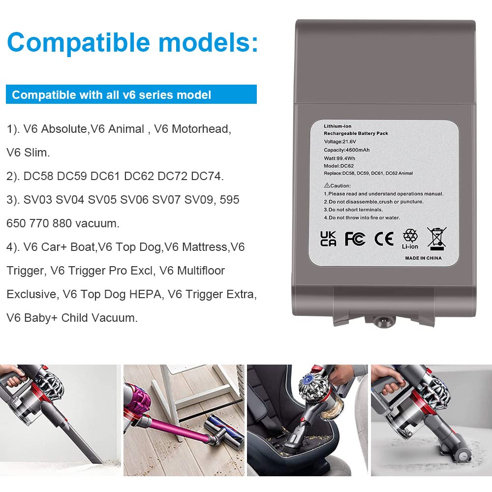 ASUNCELL 3500mAh V6 Replacement Battery For Dyson DC62 DC58 DC59 DC61 DC72 DC74 SV03 SV05 SV06 SV07 SV09 Animal Dyson V6 Portable Vacuum 21.6V 2.2A