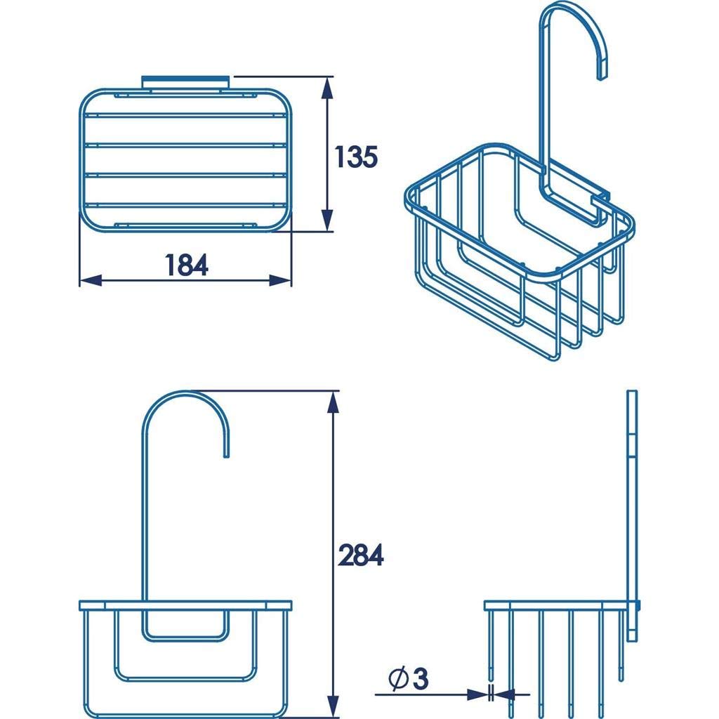 Croydex Hook Over Shower Caddy, Rust-Free Stainless Steel Bathroom Accessory, Additional Bathroom Storage, Secure Self-Adhesive Pad Included, 5-Year Rust Free Guarantee, Bathroom Storage Unit Riser Rail Hook Over Caddy