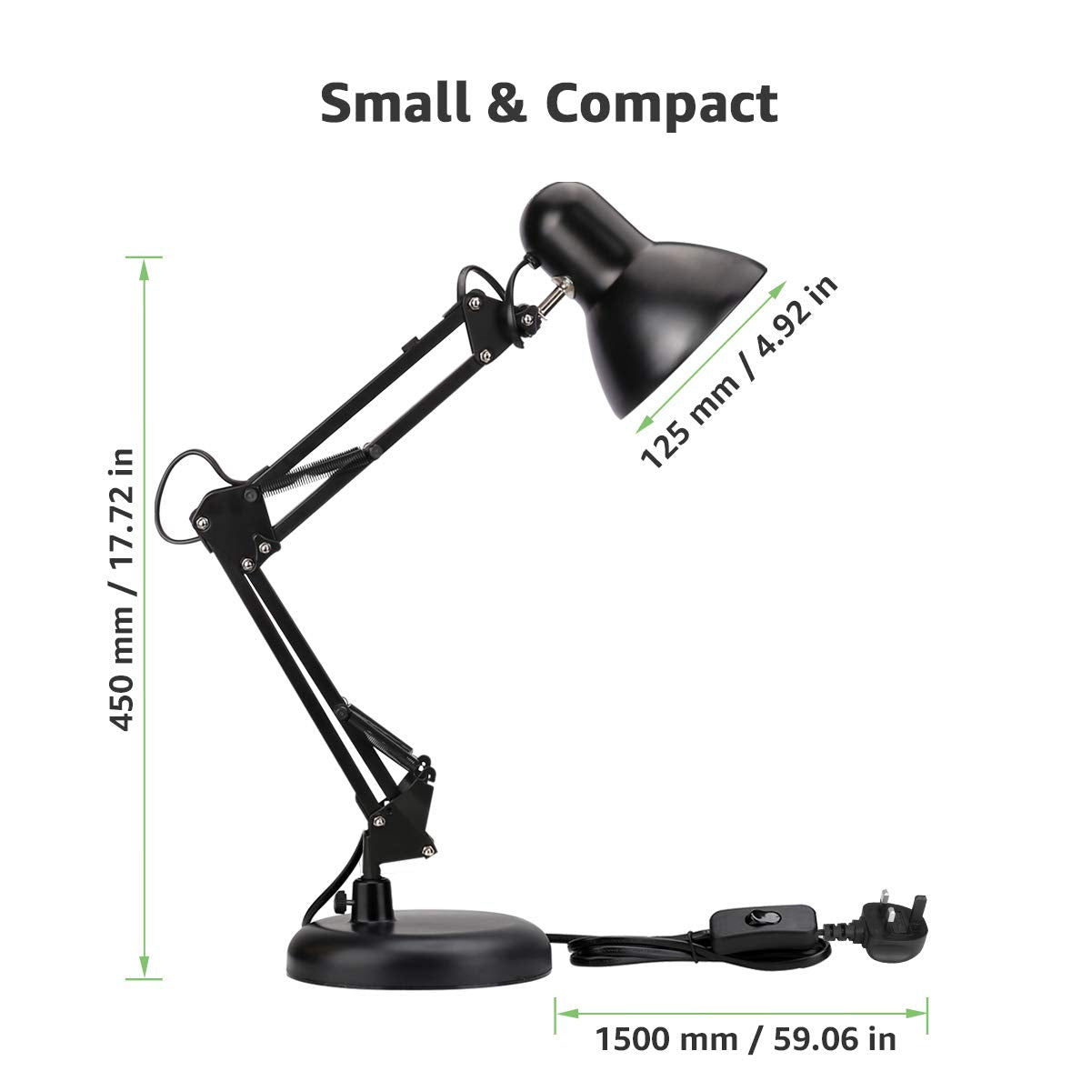 Lepro Desk Lamp, E27 Swing Arm Table Lamp, Classic Architect Desk Lamp with Clamp, E27 Bulb Holder, Flexible Black Desk Light for Reading, Bedside, Office and More