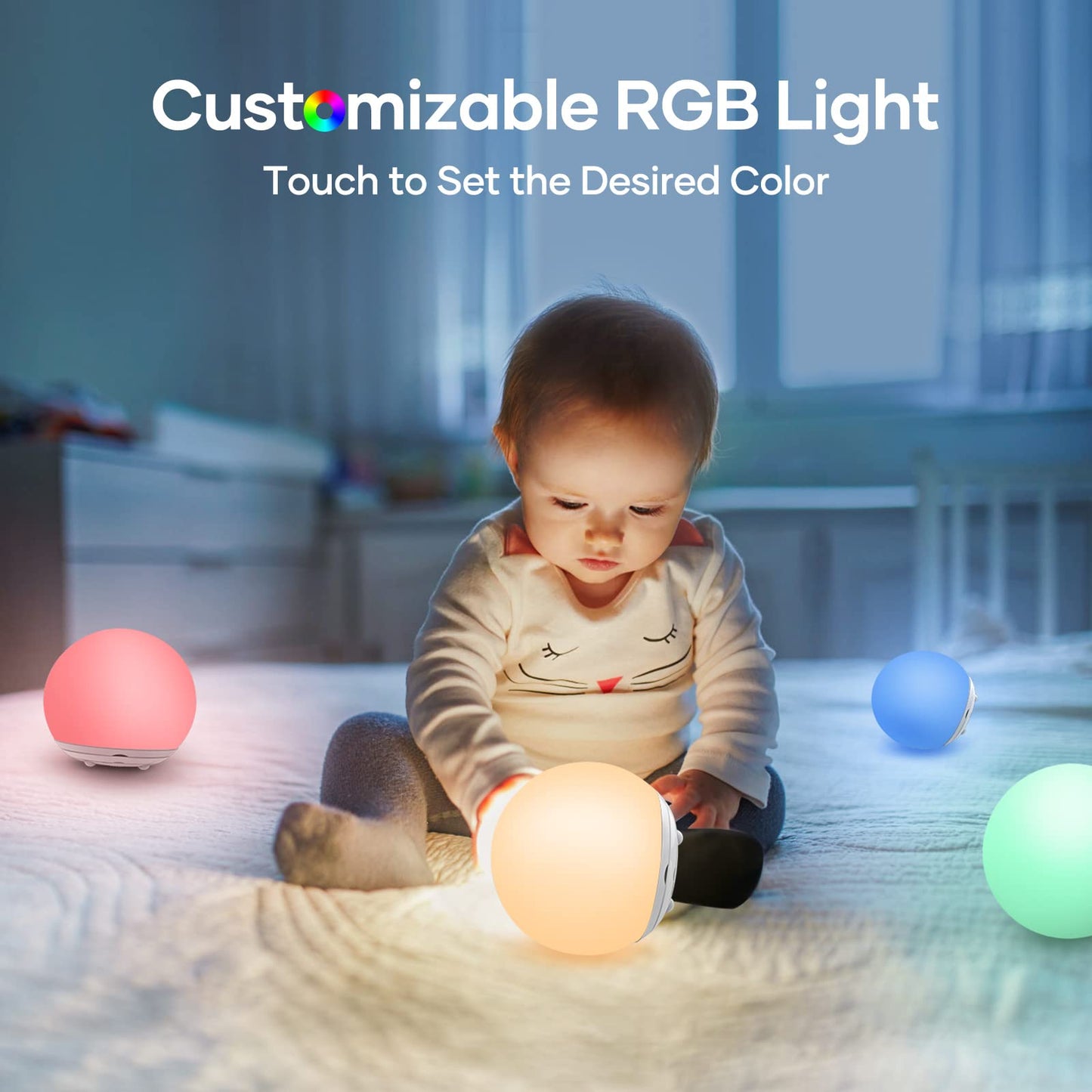 LED Night Light, Night Light for Kids, USB Rechargeable Table Lamp with Dimmable,Warm Light,7 Colors,Touch Control, 0.5/1hour Timer for Nursery, Baby,Bedroom,Camping,Gift White B