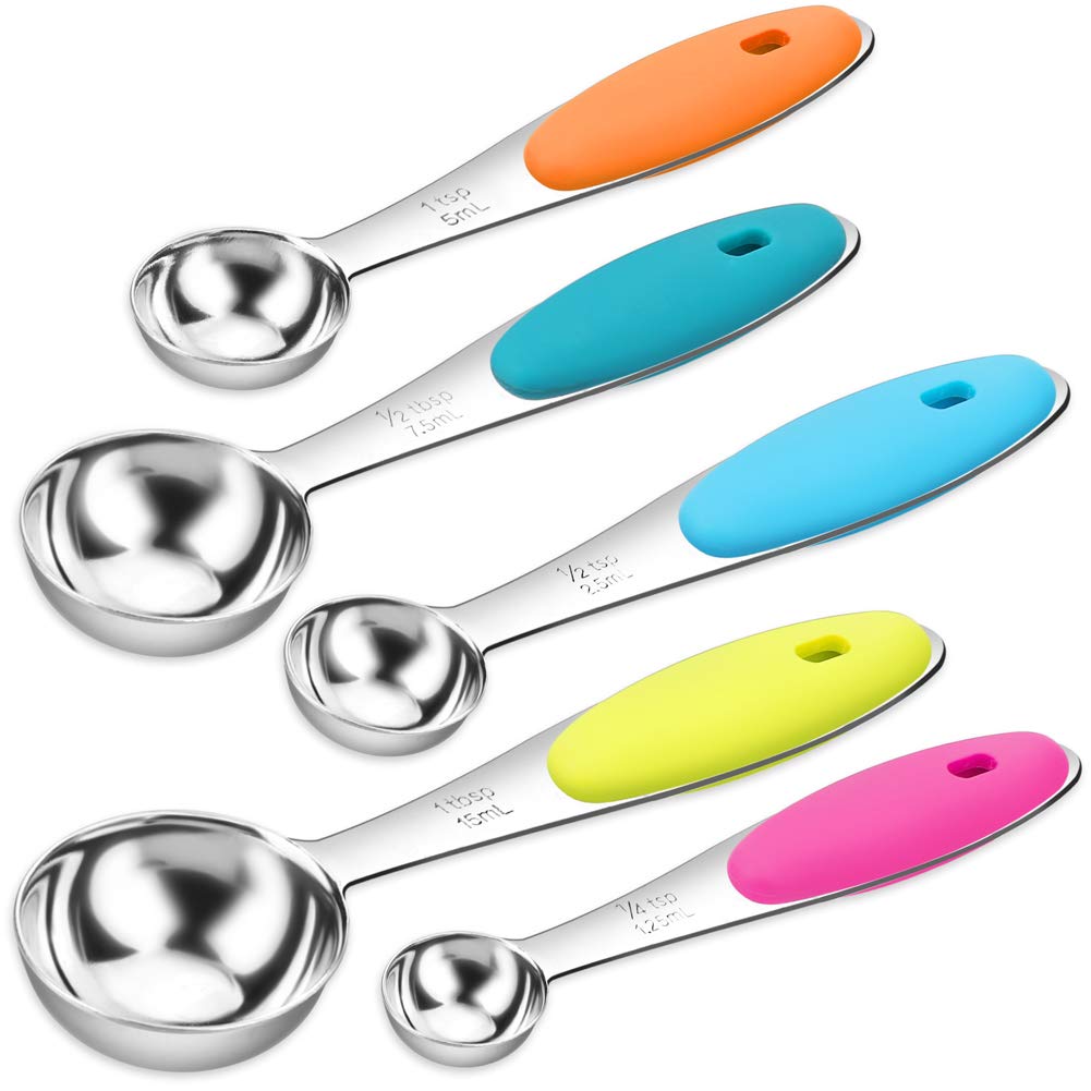 H&S Measuring Spoon Set of 5 Stainless Steel Metal Measure Cup Spoons for Baking Cooking American Kitchen - Cooking Measuring Spoon - Cooking Spoon Set - Spoon Set Kitchen - Baking Measuring Spoons