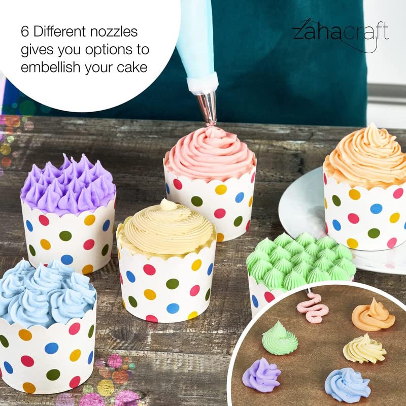 ZAHACRAFT Piping Bags and nozzles Set - 10pcs Icing Bags and Tips Set - Easter Piping Bags and Cake Decorating Supplies with 1 Brush, 1 Converter, 2 Silicone Bags, and 6 Stainless Steel Nozzles Pack of 10