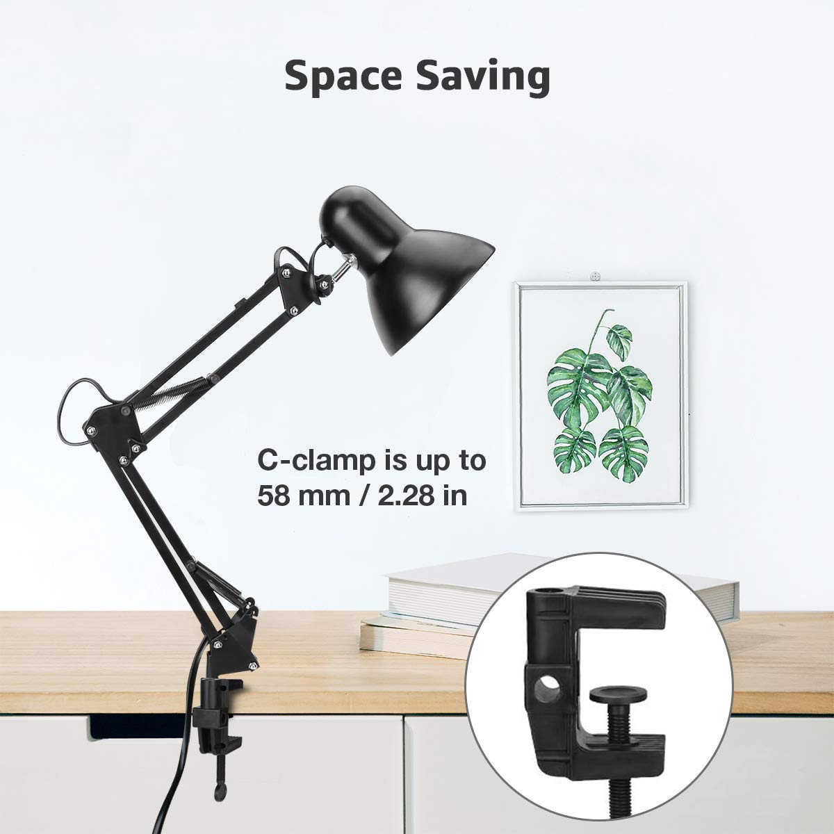 Lepro Desk Lamp, E27 Swing Arm Table Lamp, Classic Architect Desk Lamp with Clamp, E27 Bulb Holder, Flexible Black Desk Light for Reading, Bedside, Office and More