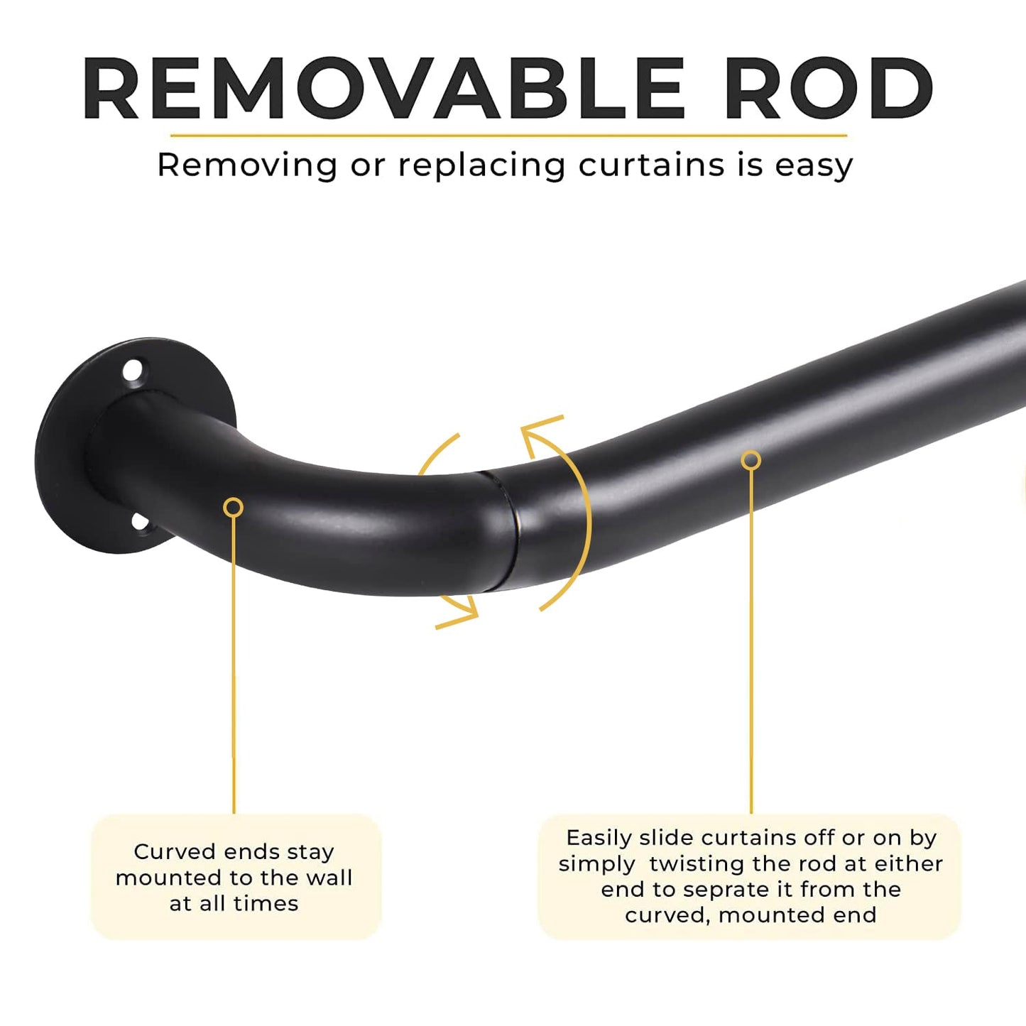 Imperial Rooms Curtain Pole Metal Extendable Room Darkening Blackout Curtain Rod with Curved Pole - Adjustable Curtain Poles for Eyelet Curtains (Matte Black, 120-210cm, 48 to 83 Inches) Blackout Matte Black 120 - 210 Cm, 48 Inches to 83 Inches