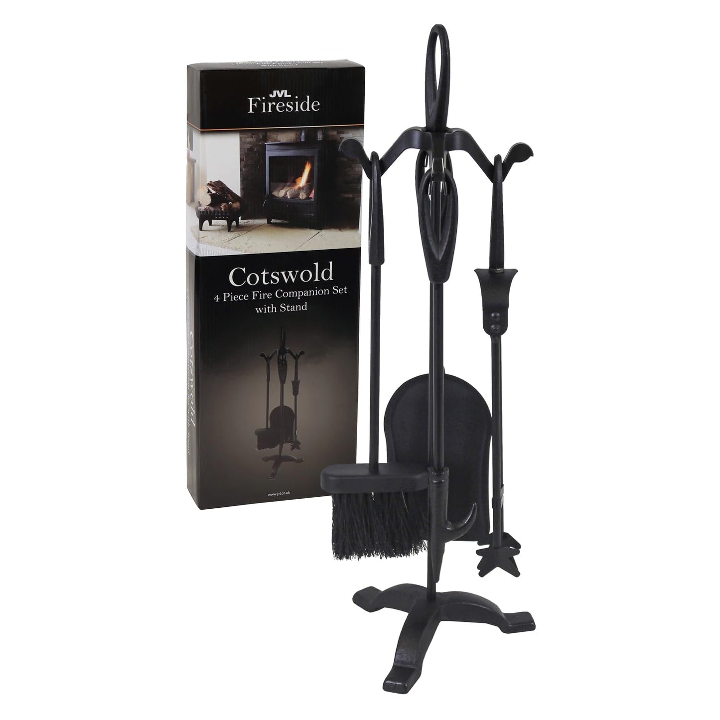 JVL Cotswold Black iron fireside fire tools 5 piece companion set