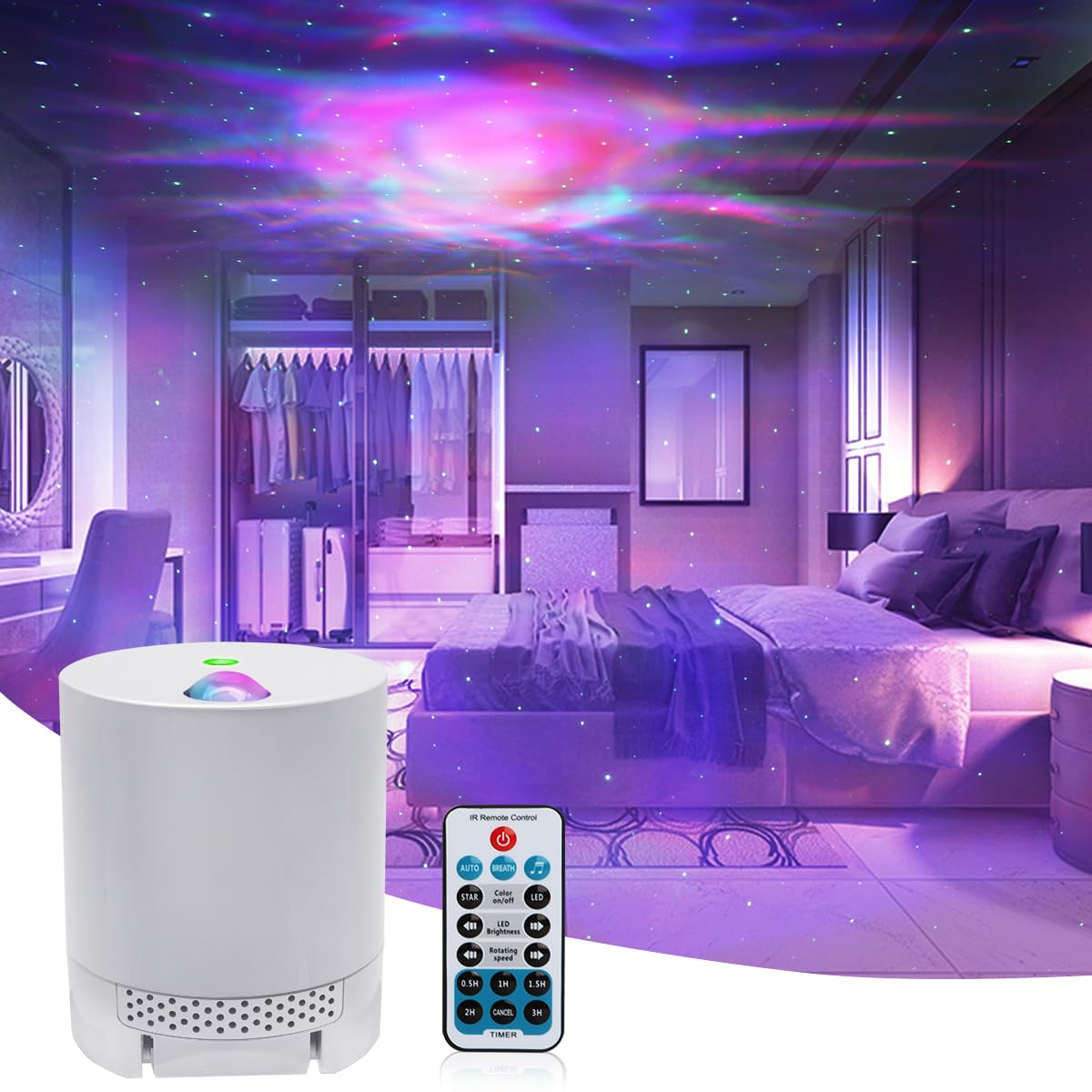 CAIYUE Star Projector Galaxy Projector, Exquisite Nebula Night Light Projector, Ocean Wave Galaxy Light with Remote Control,with Adjustable Speed and Brightness,for Kids, Adults, Bedroom,Party White