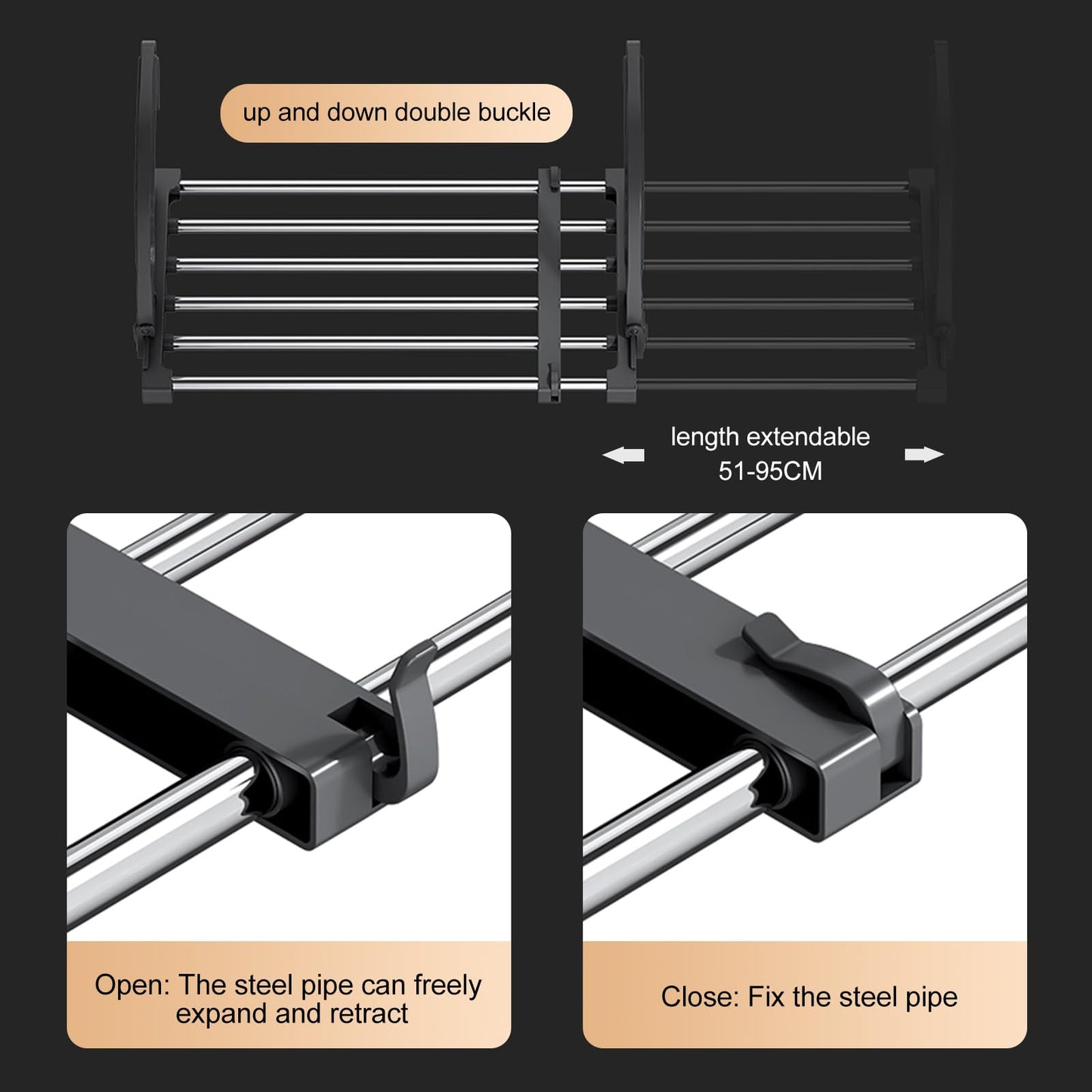 ANEWSIR Radiator Clothes Airer Clothes Drying Rack, Stainless Steel Extendable Foldable Airer Indoor (51-95 cm), Wind-proof Socks Hanger Rack Included. 51-95cm