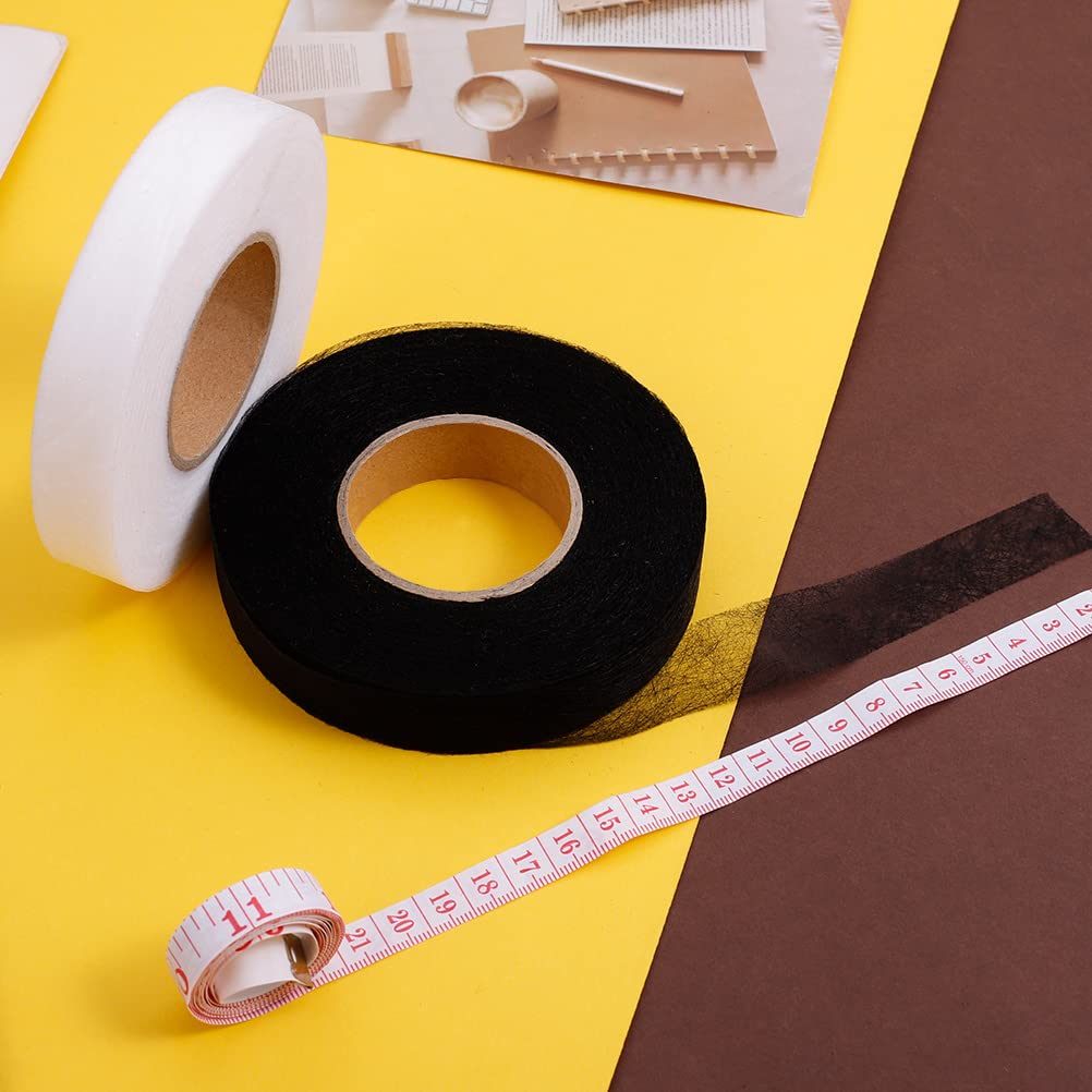 Lanjue 2 Pack 140 Yards Wonder Web Hemming Tape, 2cm Wide No Sewing Iron on Tape Roll Fabric Fusing Tape with Soft Tape Measure for Jeans Curtain Trousers Garment Cloth (Black&White) Width 2cm Black+White