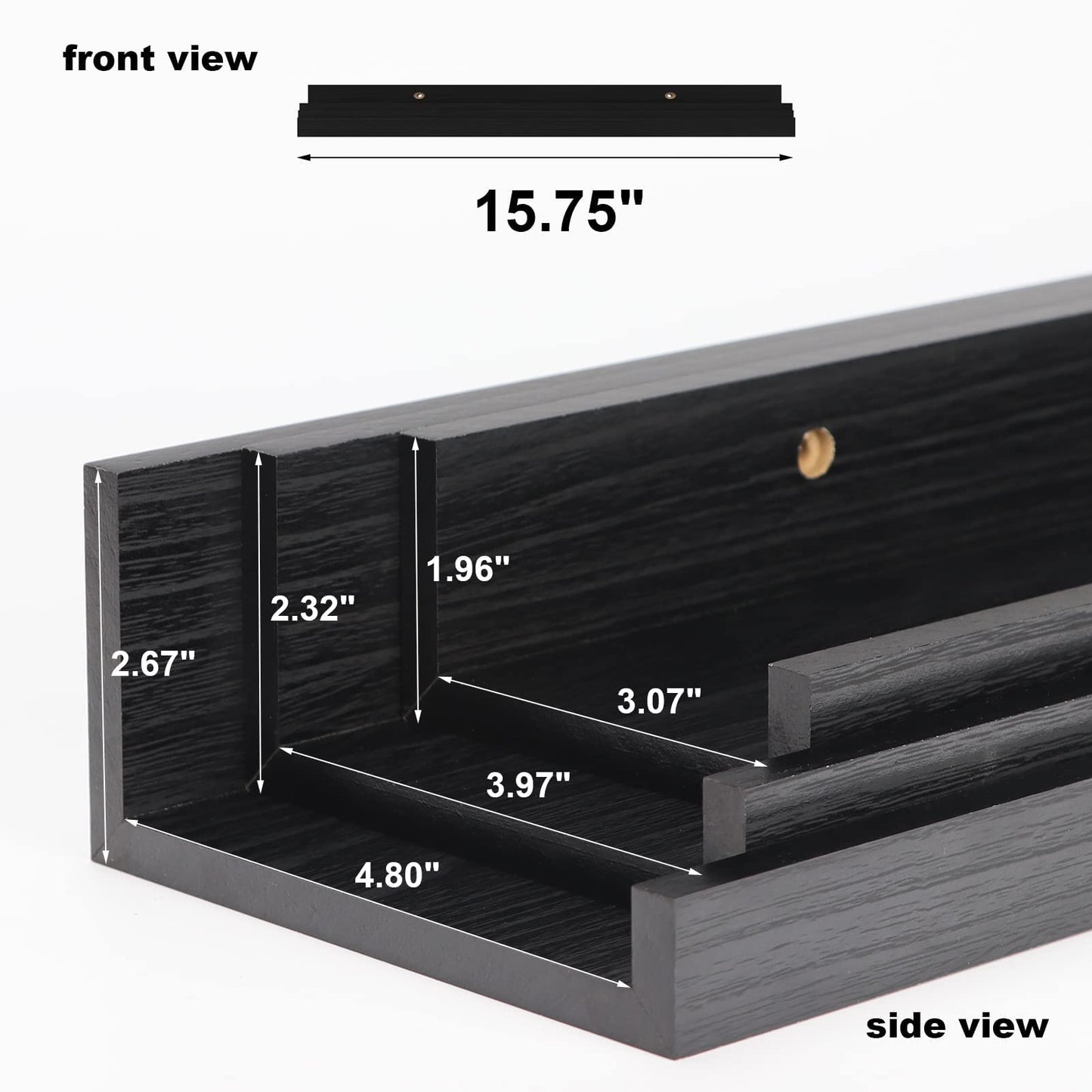 Giftgarden 40cm Black Floating Shelves for Wall Mount, Woodgrain Wall Shelf Ledge for Bathroom Bedroom Kitchen Living Room Office Storage, Set of 3 Different Sizes