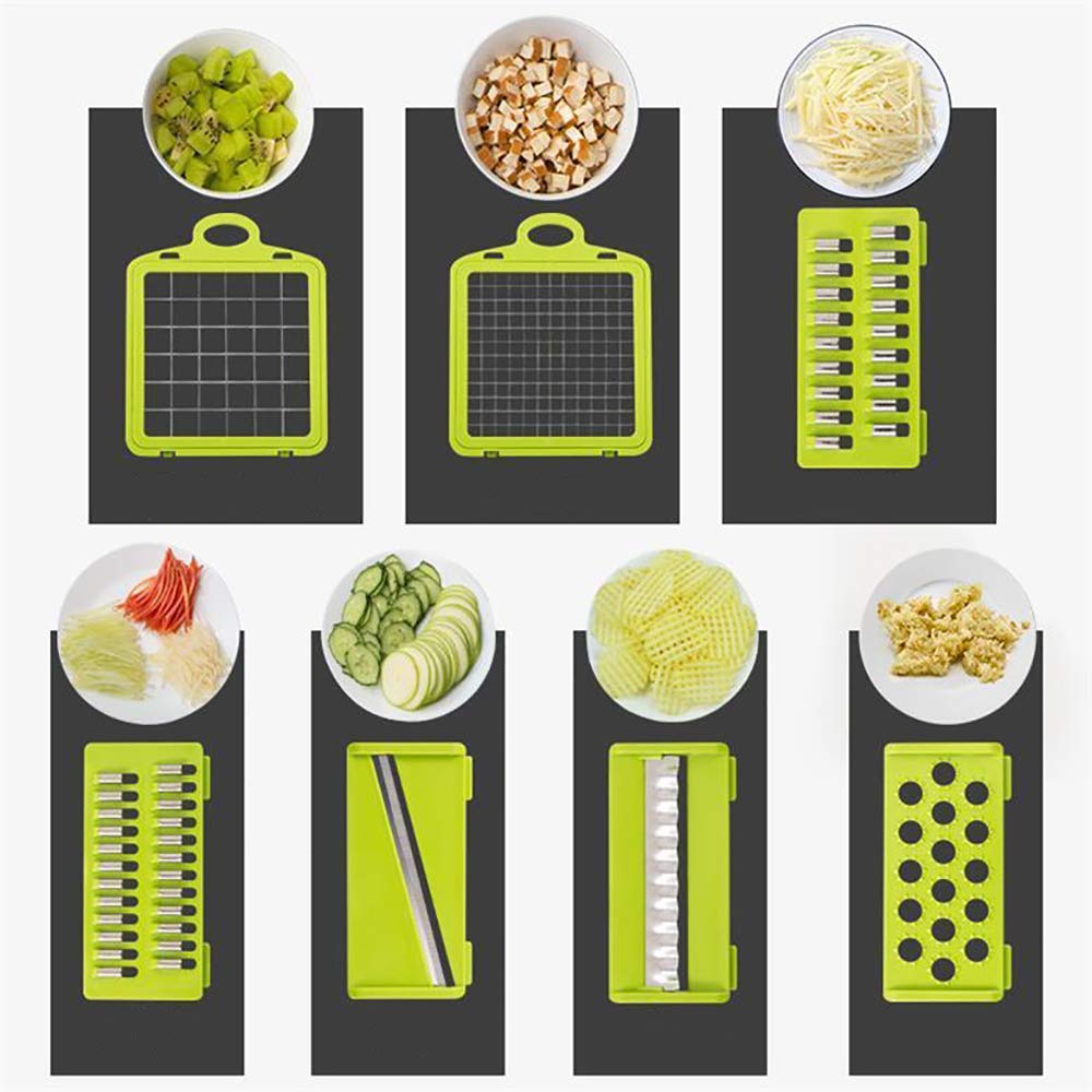 Alrens Vegetable Chopper - 12 in 1 Mandoline Slicer and Dicer with 7 Replaceable Stainless Steel Blades - Manual Cheese Slicer and Onion Chopper for Easy Cutting of Fruits and Vegetables Black