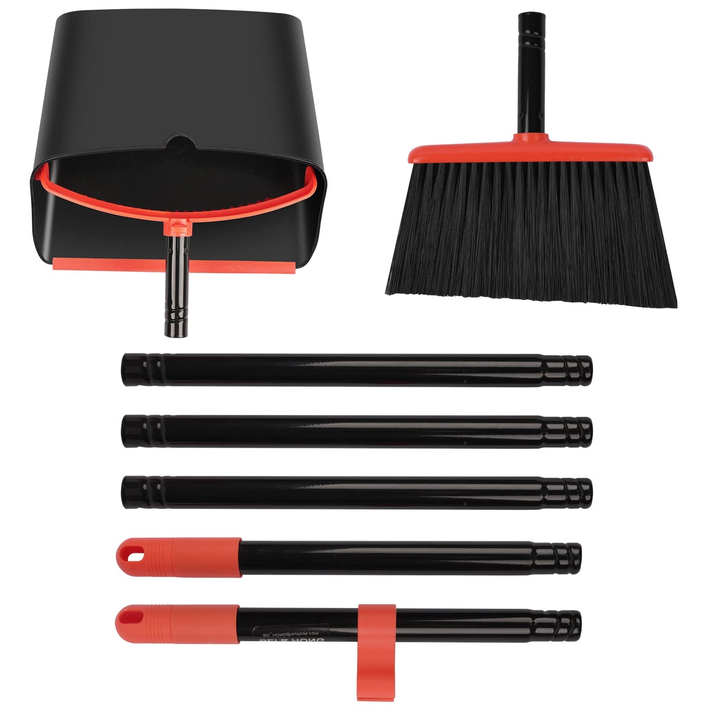 BEI & HONG Broom and Dustpan Set with Long Handle, Upright Stand Up Broom with Dustpan Combo, Heavy Duty Indoor Outdoor Broom and Dustpan Set Black for Home Kitchen Floor Use Orange