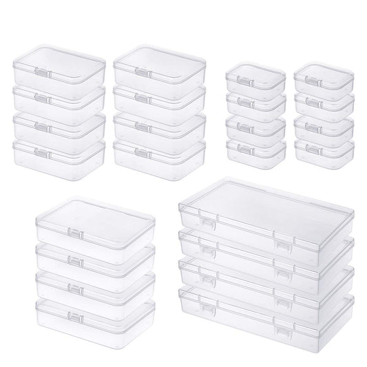 Goodma 24 Pieces Mixed Sizes Rectangular Empty Mini Clear Plastic Organizer Storage Box Containers with Hinged Lids for Small Items and Other Craft Projects