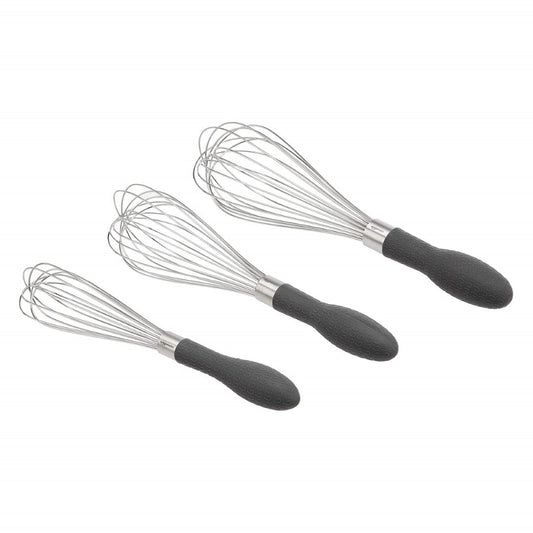 Amazon Basics Stainless Steel Wire Whisk Set, Grey - 3-Piece