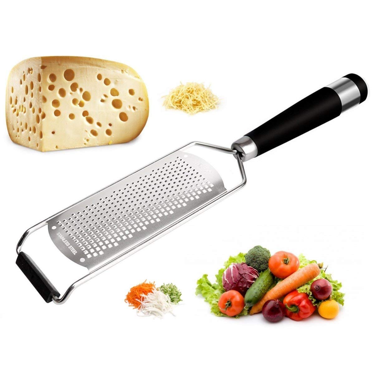 iNeibo Kitchen Cheese Grater & Lemon Zester - Sharp 18/8 Stainless Steel Blade - Ergonomic TPR Handle - Easy to Grate Or Zest Lemon, Orange, Citrus, Cheese, Chocolate, Nuts, Gingers, Garlic