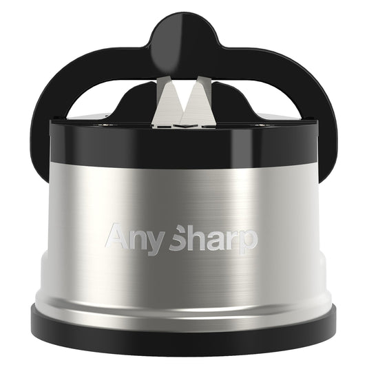 AnySharp Pro Metal World's Best Knife Sharpener with Suction, Brushed Metal Silver Metal Pro Gift Box Single