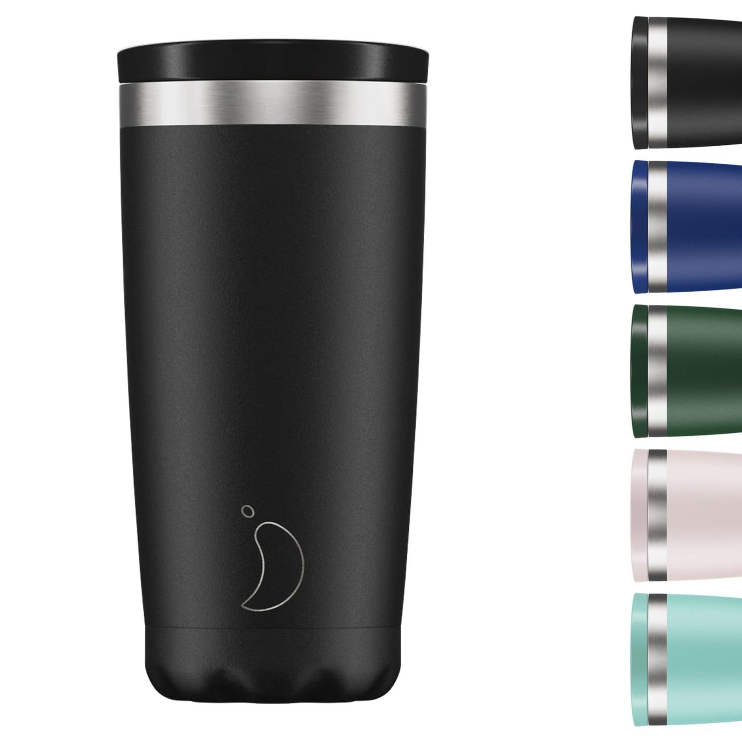 Chilly's Original Coffee Cup - Thermal Travel Mug for Cold & Hot Drinks - Reusable Cups with Lids - Double Walled Vacuum Insulated Mug - Stainless Steel - 500ml - Monochrome Black