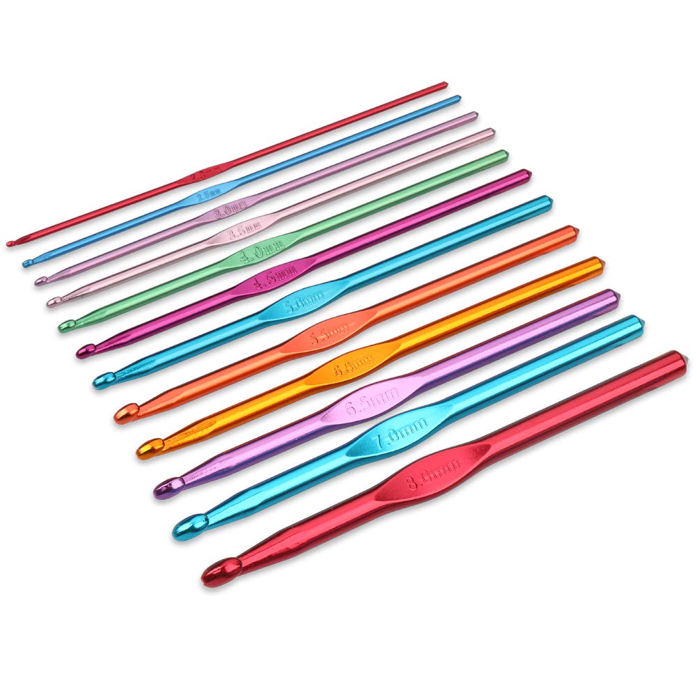 H&S Crochet Hooks Set Aluminium 14pcs Needles with Pouch Case 2mm 2.5mm 3mm 3.5mm 4mm 4.5mm 5mm 5.5mm 6mm 6.5mm 7mm 8mm 9mm 10mm - Crochet Hook Set - Crochet Needles Set Beginners - Crochet Sticks