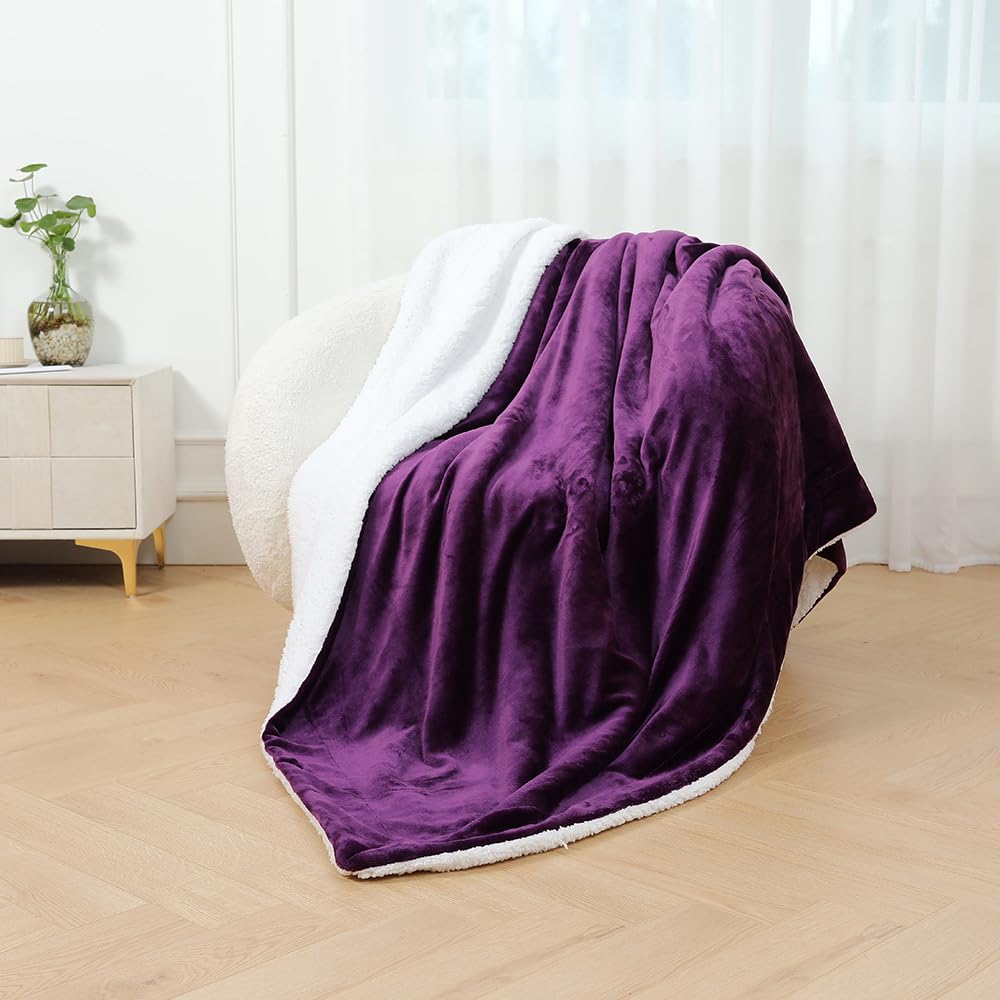 GonZalo GraCia. Dark Purple Sherpa Fleece Blanket 200x240cm Reversible Fluffy Sofa Bed Throw (Dark Purple Sherpa, King 200x240 cm)