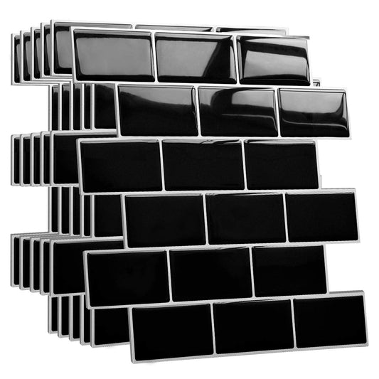 Yoillione Upgrade Thicker Peel and Stick Wall Tiles Backsplash for Kitchen and Bathroom, Metro Subway Tiles Self Adhesive Tile Stickers 3D Stick on Tiles Splashback Black, 5 Sheets