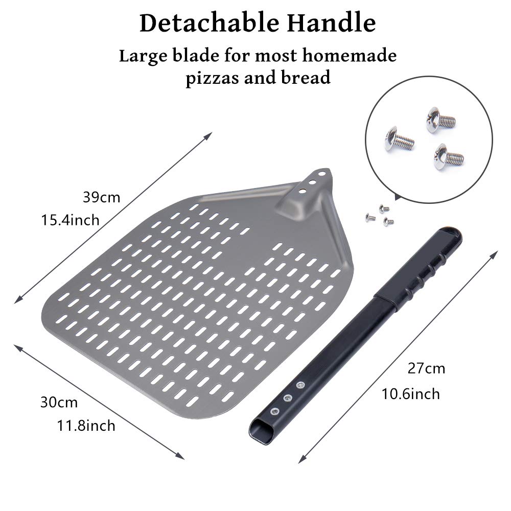 G.a HOMEFAVOR 12 Inch Perforated Pizza Peel, Hard Anodized Aluminum Pizza Paddle with Detachable Handle for Compact Storage, Non Stick Pizza Oven Peel for Homemade Pizzas Bread 12 pollici