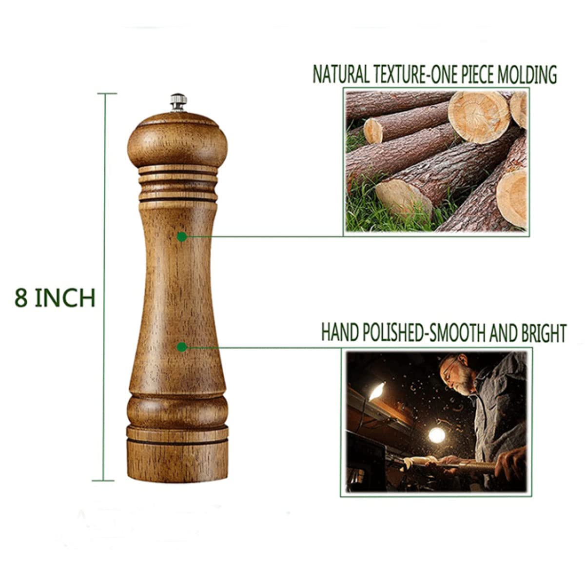 BINHAI Wooden Pepper Mill Pepper Grinder Kit Manual mills Solid With Strong Adjustable Ceramic Grinders Set 8 Inches B Wooden Pepper Mill