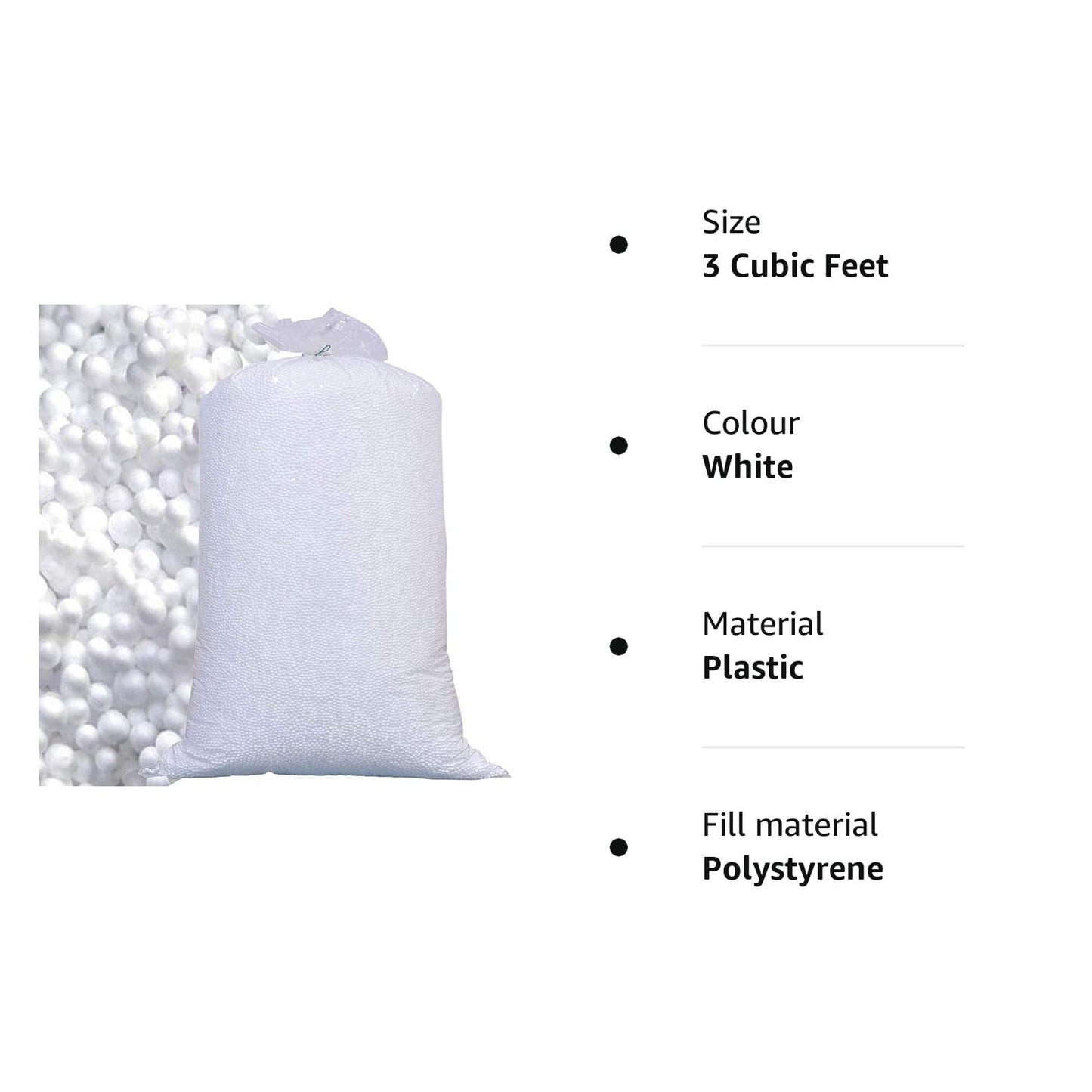 Bean Bag Filling Refill Booster Polystyrene Extra Beads Top Up Bag Beans Balls Various Sizes (3 Cubic Feet) 3 Cubic Feet