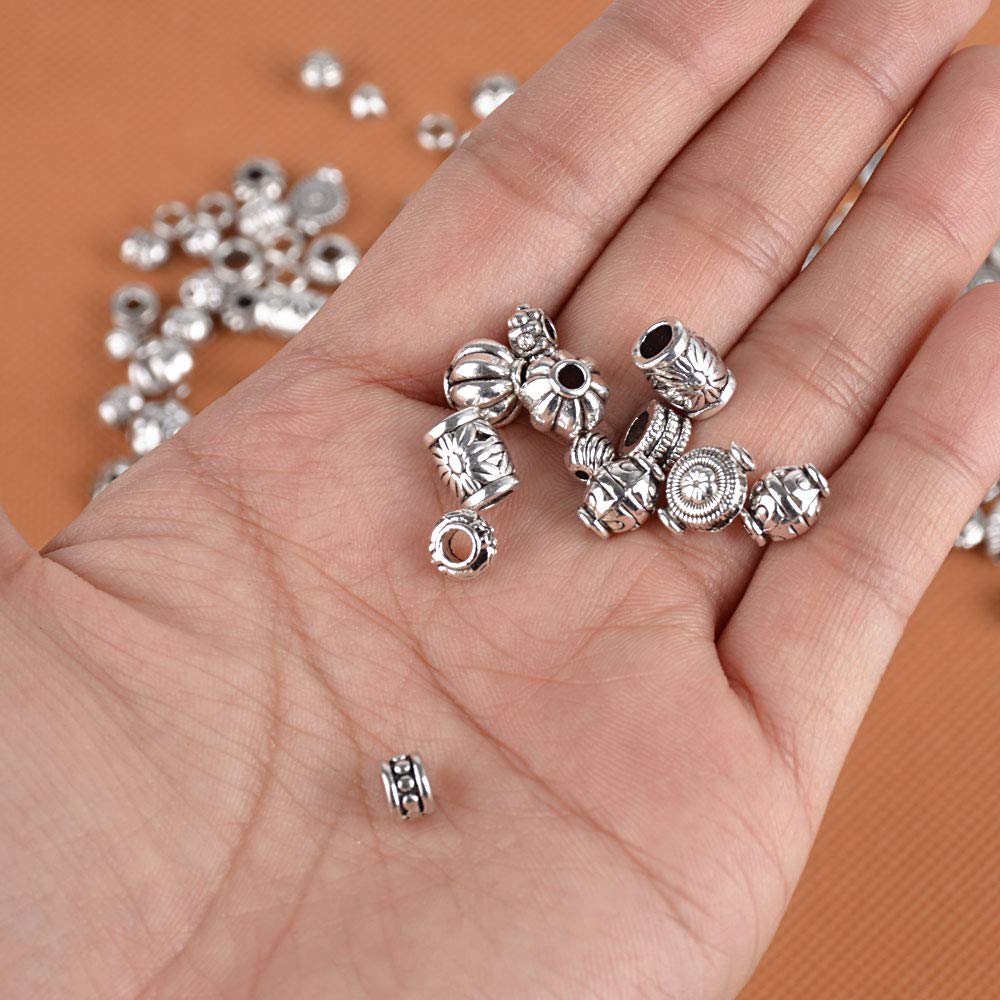 200pcs Silver Spacer Beads for Crafting - 100g Mixed Spacers Tibetan Spacer Beads Silver Beads for Jewelry Making DIY Necklaces Bracelets Making 200pcs Silver 1