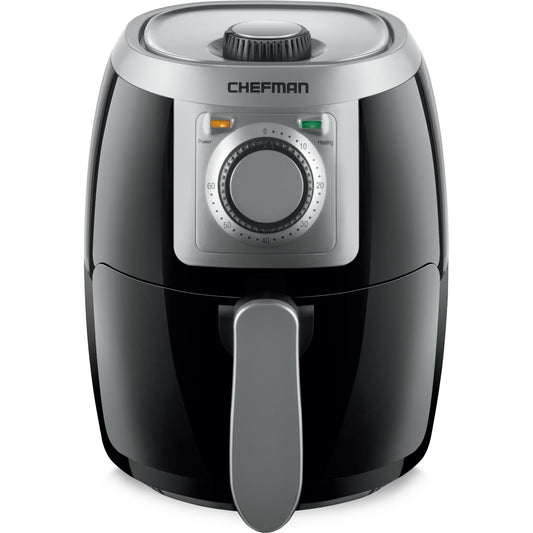 Chefman TurboFry 2-Litre Small Air Fryer, Compact Size, 1000W Power, Easy-Set 60-Minute Timer for Fast and Healthy Cooking, Uses No Oil, Nonstick Dishwasher-Safe Parts, Black Black - U.k. Version