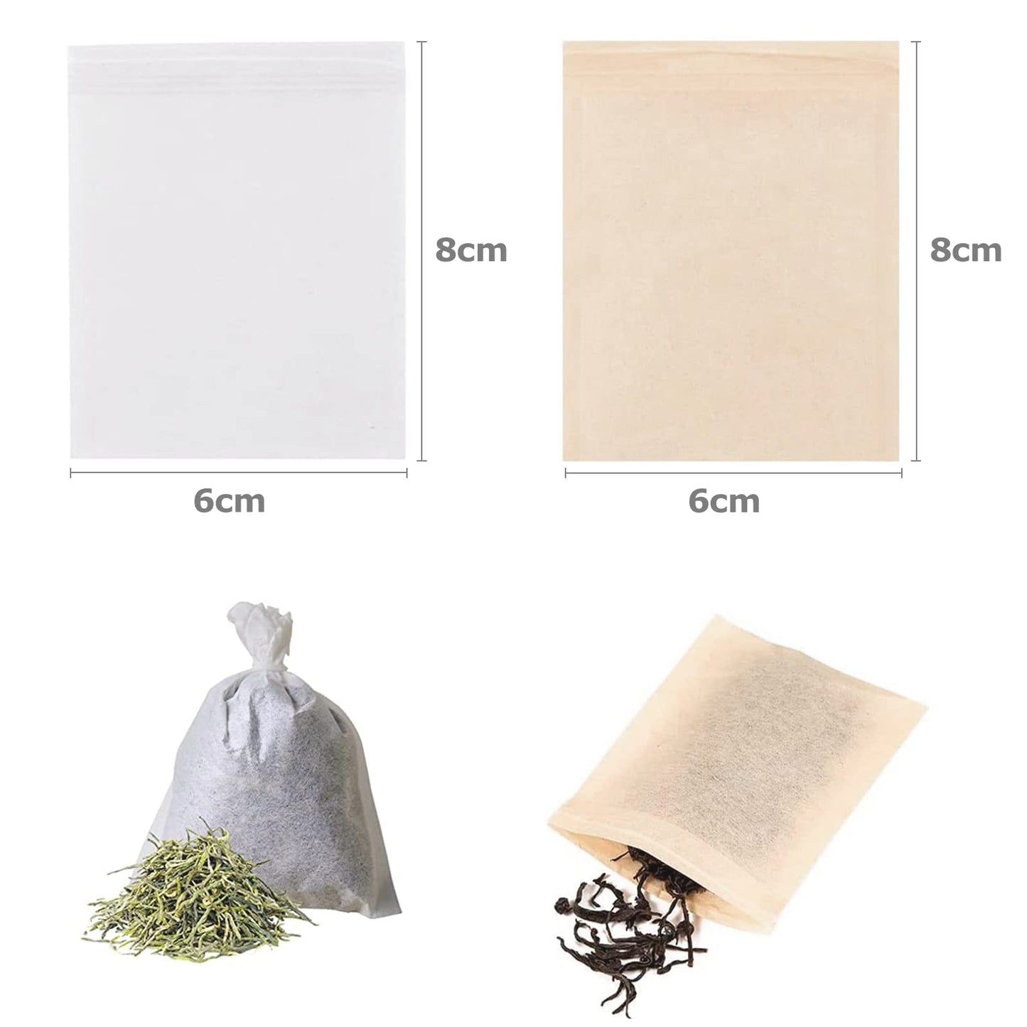 200PCS Disposable Tea Filter Bags, Carehabi Empty with Drawstring, for Loose, Muslin Bag (6 x 8 cm) 200pcs